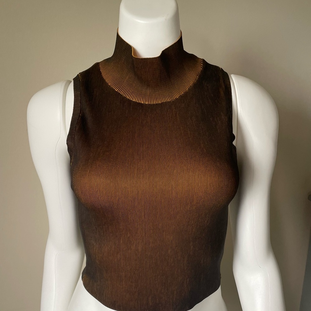 Zara Brown Ribbed Mock Neck Tank Top